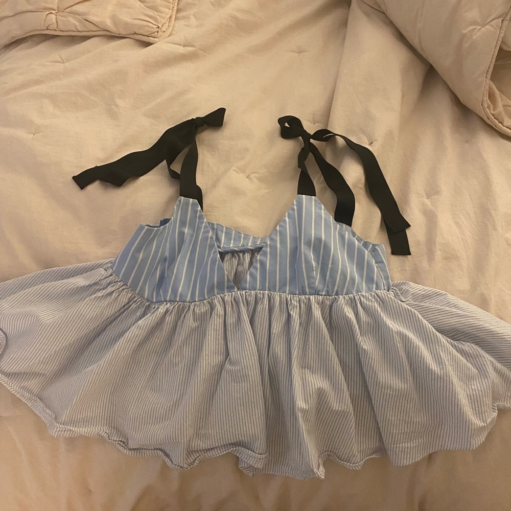 Zara Blue and White Striped Top with Black Straps
